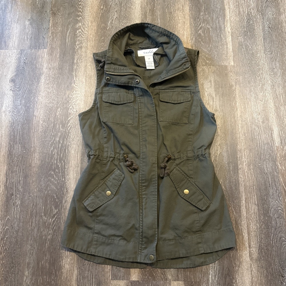 Sebby Women's Small Green Utility Vest Military Cargo Drawstring Safari Cotton